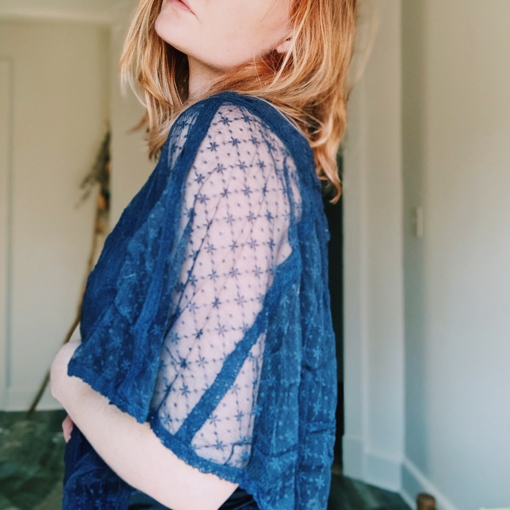 Navy blue Free People lace top.